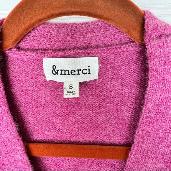 &merci Women’s Pink Sweater Fringed Sleeves Cardigan Sz Small Button Down Top - Picture 5 of 11